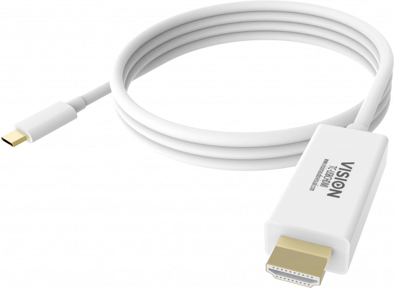 Cable USB-C a HDMI de instalación profesional VISION - GARANTÍA DE POR VIDA - 4K a 60 Hz - USB-C 3.1 (M) a HDMI (M) - diámetro exterior 4,5 mm - 32 AWG - 2 m - blanco