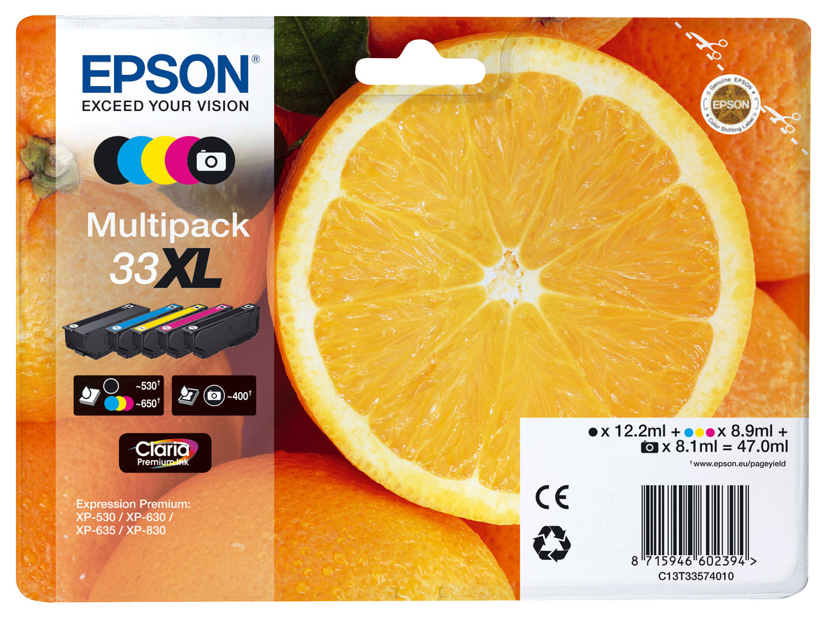 Epson 33XL Multipack - Pack of 5 - 47 ml - XL - black, yellow, cyan, magenta, photo black - original - blister - ink cartridge - for Expression Premium XP-530, XP-630, XP-635, XP-640, XP-645, XP-830, XP-900