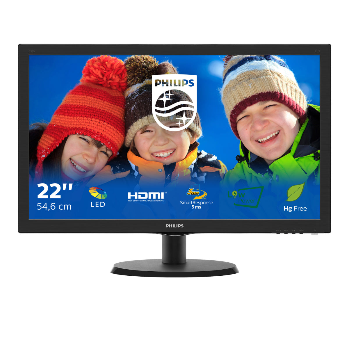 Philips V-line 223V5LHSB2 - LED Display - 22" (21.5" viewable) - 1920 x 1080 Full HD (1080p) @ 60 Hz - 200 cd/m² - 600:1 - 5 ms - HDMI, VGA - textured black, thin line black