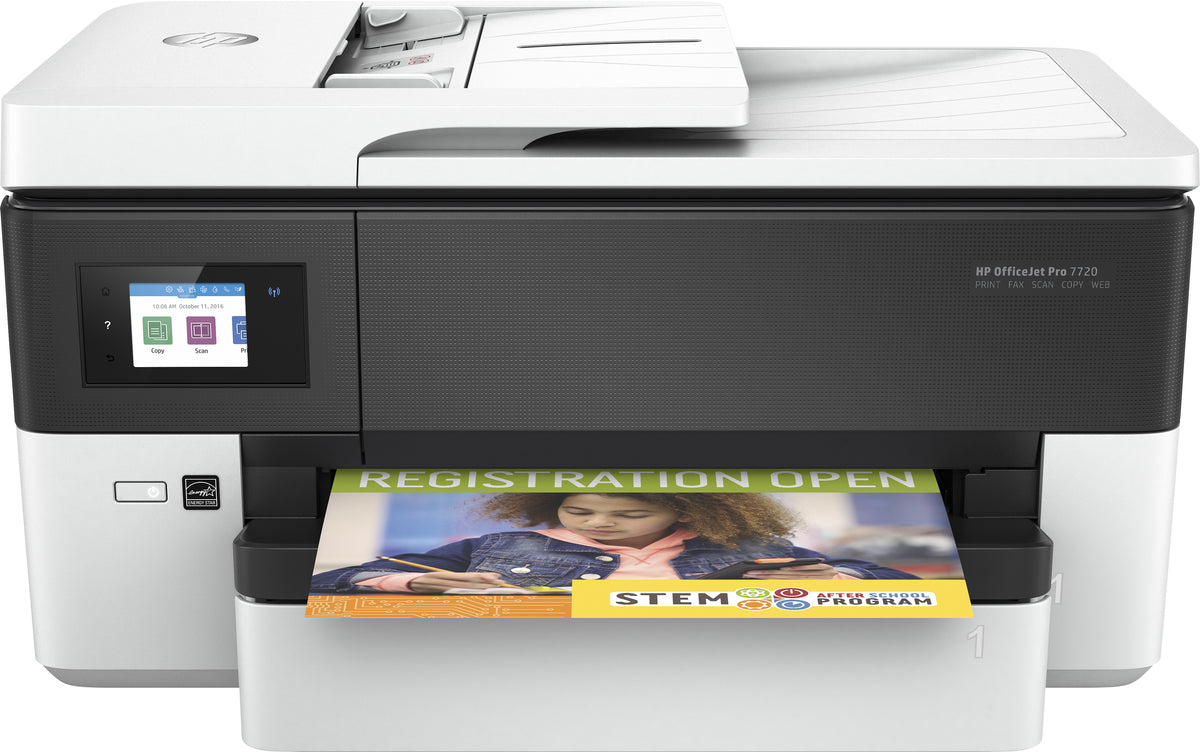 HP Officejet Pro 7720 Wide Format All-in-One - Impressora multi-funções - a cores - jacto de tinta - 216 x 356 mm (original) - A3 (media) - até 18 ppm (cópia) - até 22 ppm (impressão) - 250 folhas - 33.6 Kbps - USB 2.0, LAN, Wi-Fi(n), host USB