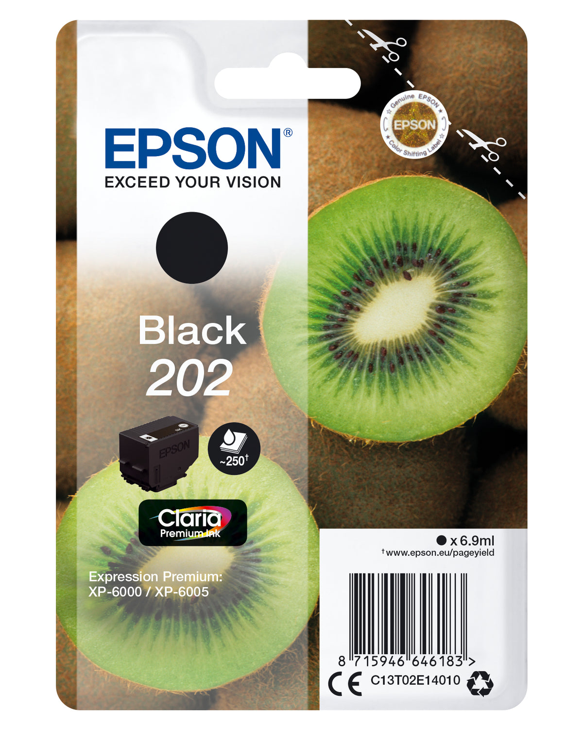 Epson 202 - 6,9 ml - negro - original - blister - cartucho de tinta - para Expression Premium XP-6000, XP-6005, XP-6100, XP-6105