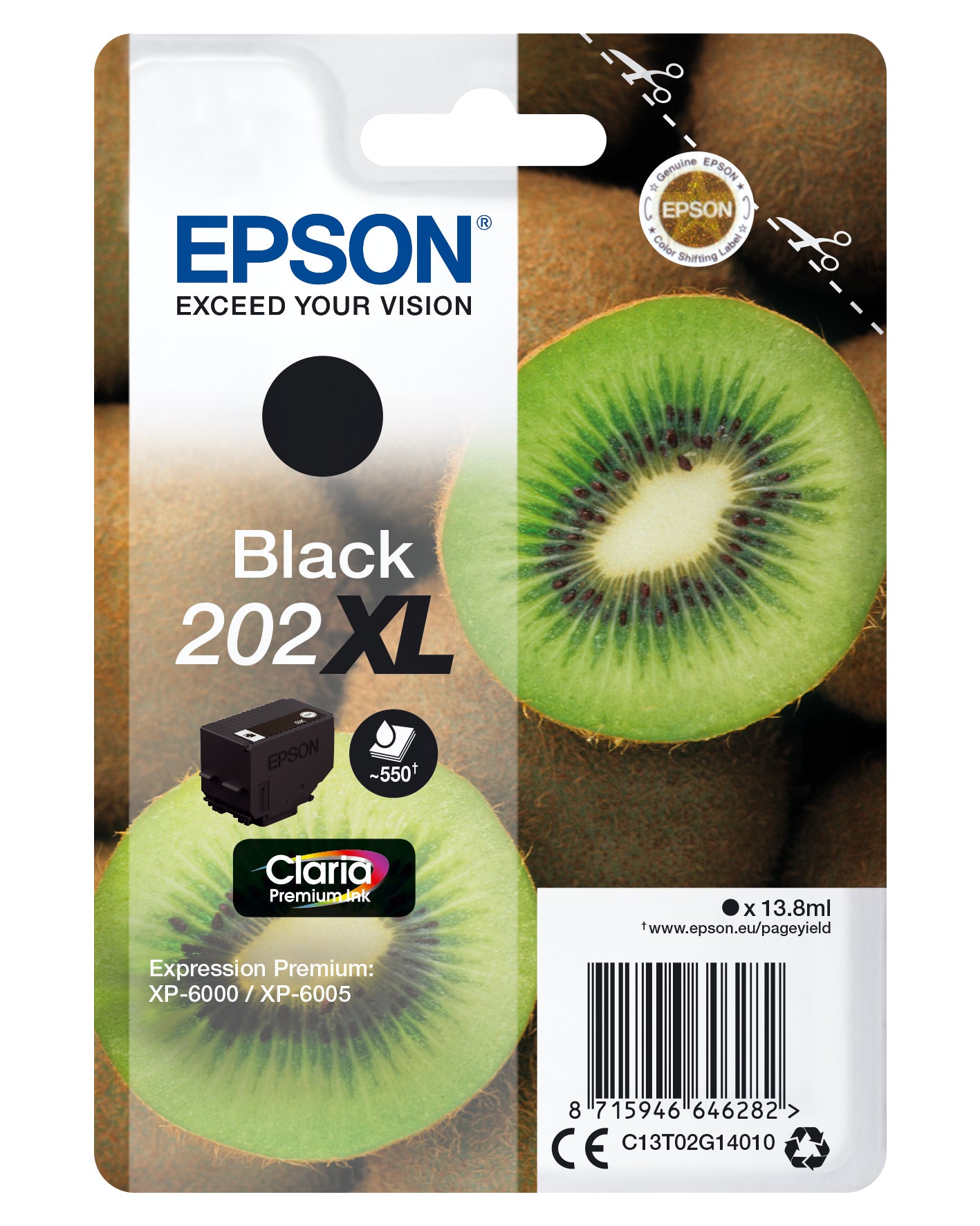 Epson 202XL - 13,8 ml - negro - original - blister - cartucho de tinta - para Expression Premium XP-6000, XP-6005, XP-6100, XP-6105