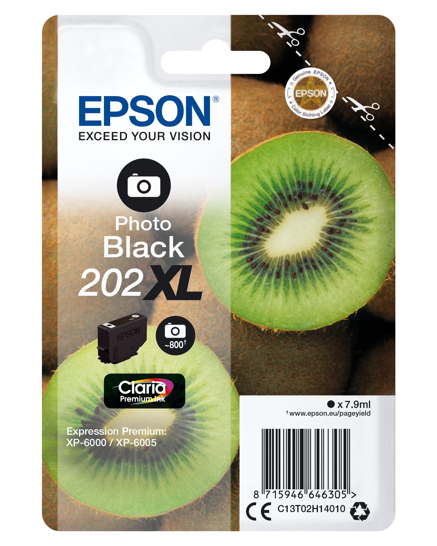 Epson 202XL - 7,9 ml - alta capacidad - negro foto - original - blister - cartucho de tinta - para Expression Premium XP-6000, XP-6005, XP-6100, XP-6105