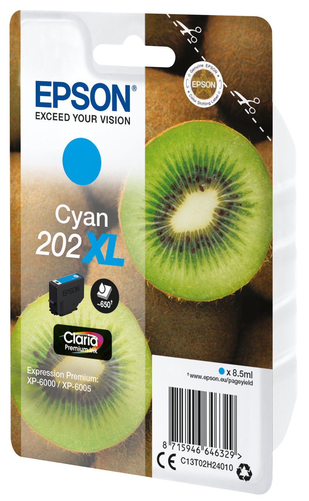 Epson 202XL - 8.5 ml - alta capacidade - azul cyan - original - blister - tinteiro - para Expression Premium XP-6000, XP-6005, XP-6100, XP-6105