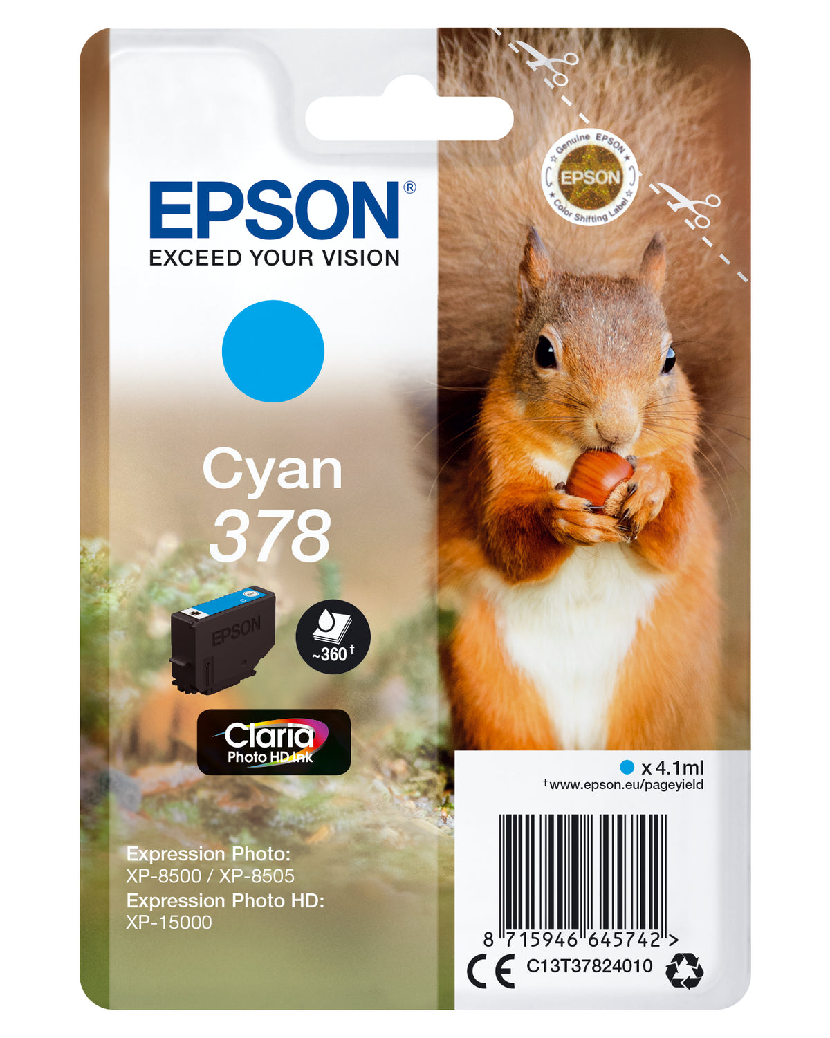 Epson 378 - 4.1 ml - cyan blue - original - blister - ink cartridge - for Expression Home XP-8605, 8606, Expression Home HD XP-15000, Expression Photo XP-8505, 8700