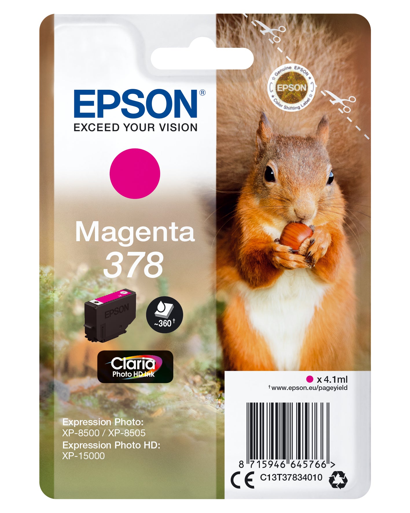 Epson 378 - 4,1 ml - magenta - original - blister - cartucho de tinta - para Expression Home XP-8605, 8606, Expression Home HD XP-15000, Expression Photo XP-8505, 8700