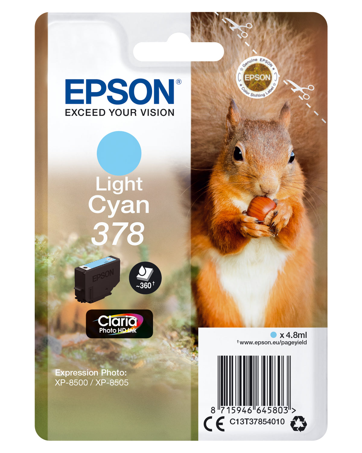 Epson 378 - 4,8 ml - azul cian claro - original - blister - cartucho de tinta - para Expression Home XP-8605, XP-8606, Expression Photo XP-8500, XP-8505, XP-8700