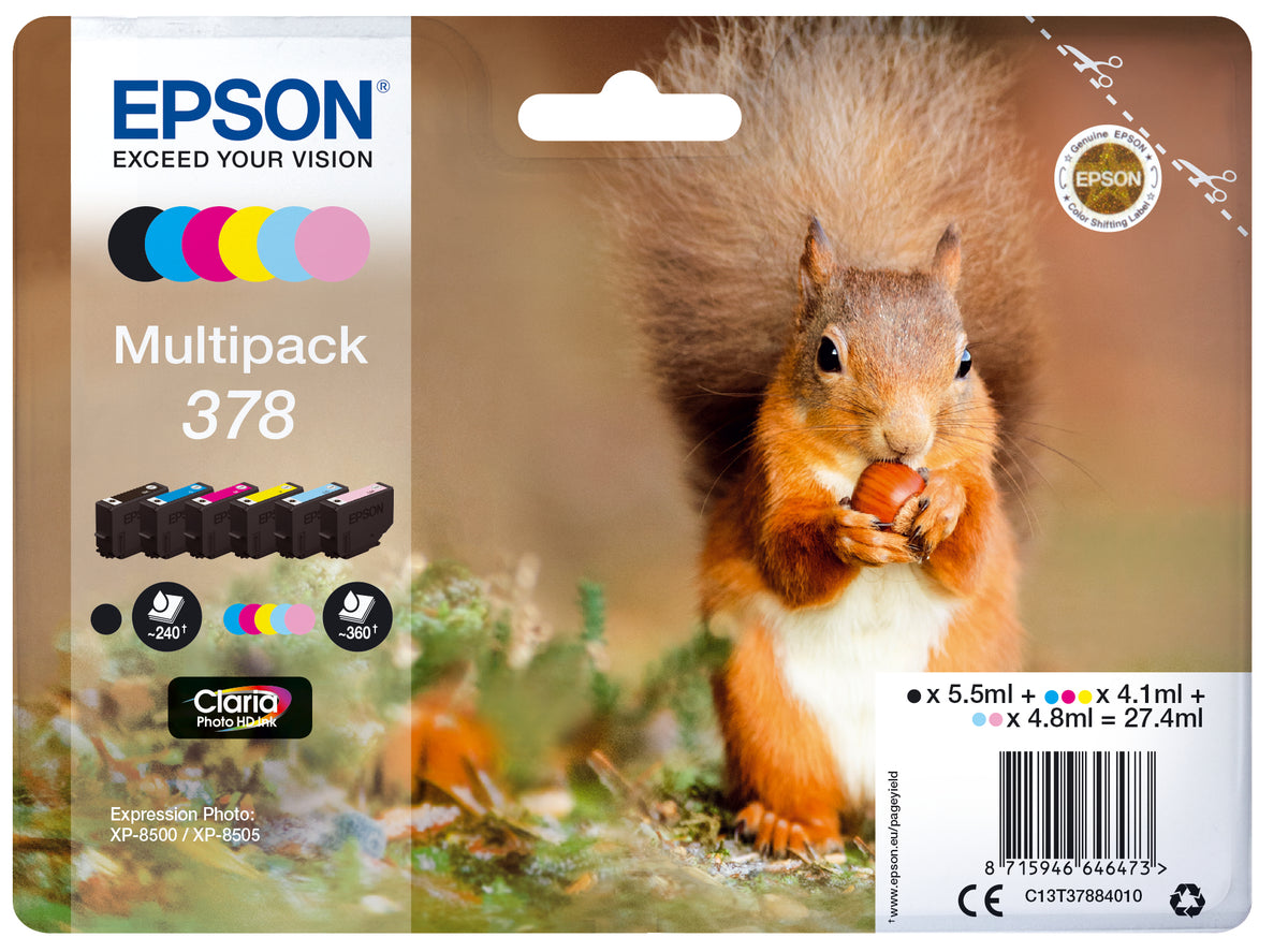 Epson Multipack 378 - Paquete de 6 - Negro, Amarillo, Cian, Magenta, Magenta claro, Cian claro - Original - Blíster - Cartucho de tinta - para Expression Home XP-8605, XP-8606, Expression Photo XP-8500, XP-8505 , XP-8700