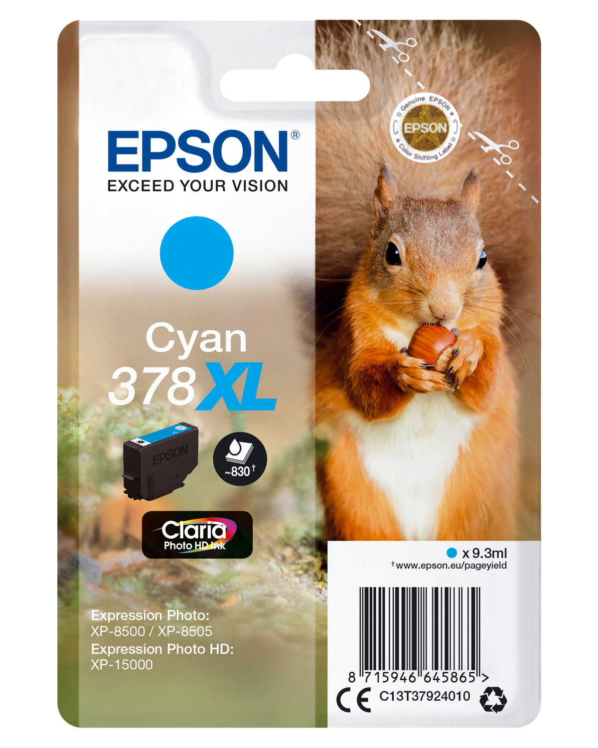 Epson 378XL - 9,3 ml - alta capacidad - azul cian - original - blister - cartucho de tinta - para Expression Home XP-8605, 8606, Expression Home HD XP-15000, Expression Photo XP-8505, 8700