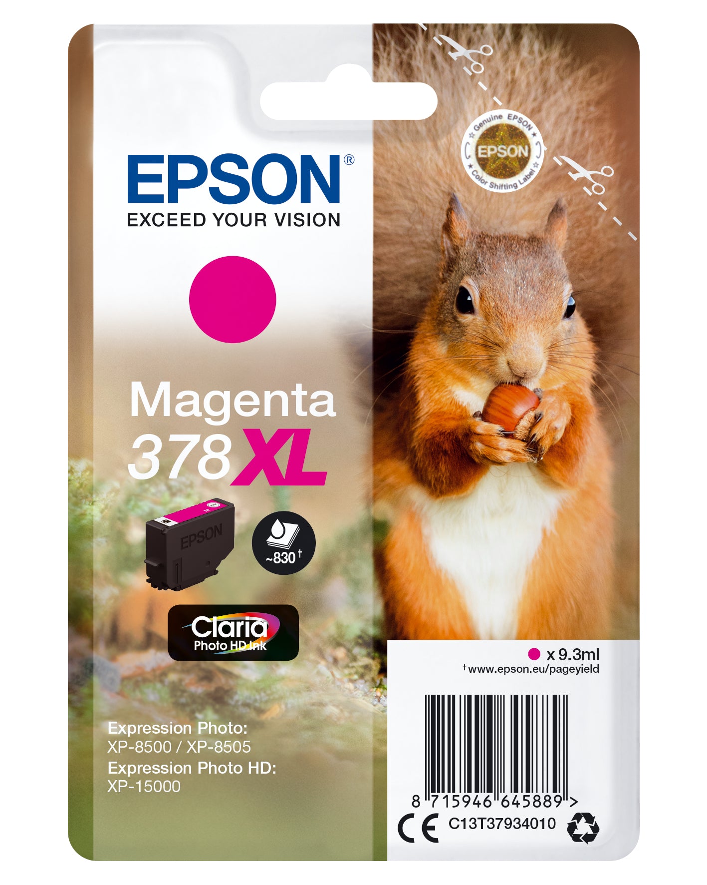 Epson 378XL - 9.3 ml - XL - magenta - original - blister - ink cartridge - for Expression Home XP-8605, 8606, Expression Home HD XP-15000, Expression Photo XP-8505, 8700