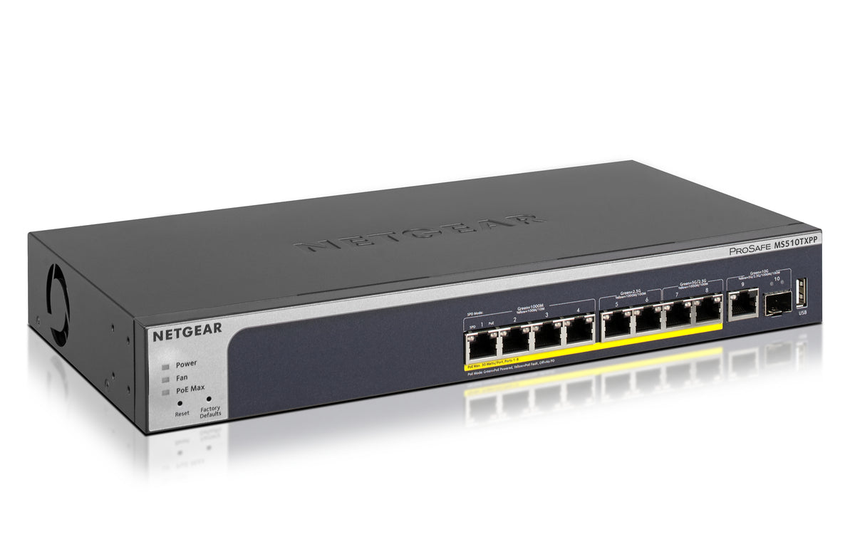 NETGEAR Smart MS510TXPP - Conmutador - L3 Lite - inteligente - 4 x 10/100/1000 (PoE+) + 2 x 100/1000/2.5G/5G (PoE+) + 2 x 100/1000/2.5G (PoE+) - escritorio, montable en riel - PoE+ (180W)