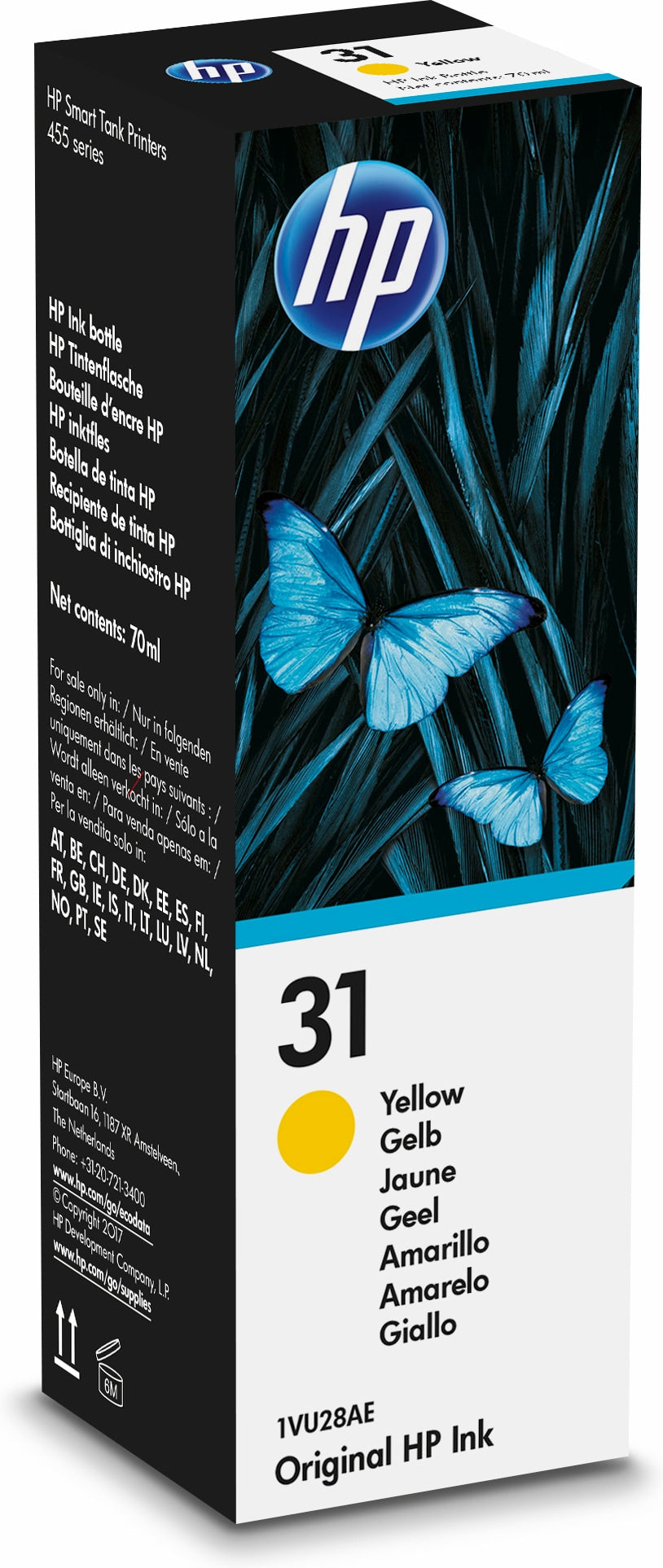 HP 31 - 70 ml - amarelo - original - recarga de tinta - para Smart Tank 6001, 67X, 70XX, 720, 73XX, 750, 790, Smart Tank Plus 55X, 57X, 65X