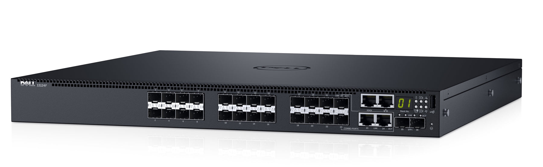 Dell Networking S3124F - Switch - L3 - Managed - 24 x Gigabit SFP + 2 x 10 Gigabit SFP+ + 2 x Gigabit SFP combo - front to back airflow - rail mountable - Dell Smart Value - with 3 Years of Dell ProSupport