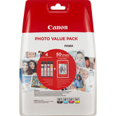 Canon CLI-581 C/M/Y/BK Photo Value Pack - Pack de 4 - 5.6 ml - preto, amarelo, azul cyan, magenta - original - blister com segurança - kit tinteiro / papel - para PIXMA TS6251, TS6350, TS6351, TS705, TS8251, TS8252, TS8350, TS8352, TS9550, TS9551