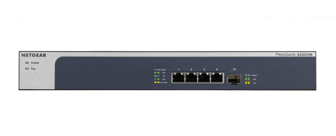 NETGEAR XS505M - Switch - sin administración - 4 x 10 Gigabit Ethernet + 1 x 10 Gigabit SFP+ - escritorio, montaje en riel