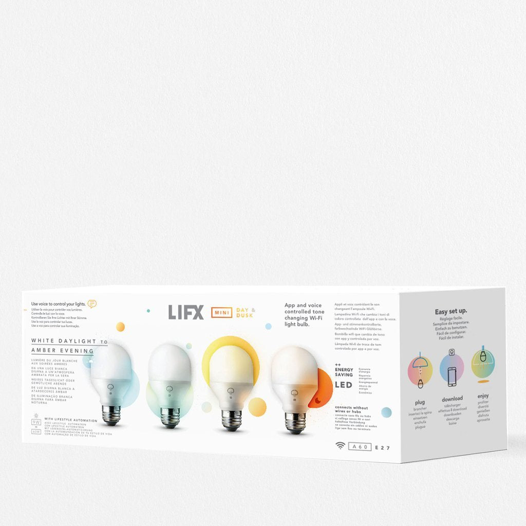 LIFX Mini Day &amp; Dusk - Bombilla LED - forma: A60 - E27 - 9 W (equivalente a 60 W) - clase E - blanco cálido/luz natural - 1500-9000 K - blanco perla (pack de 4)