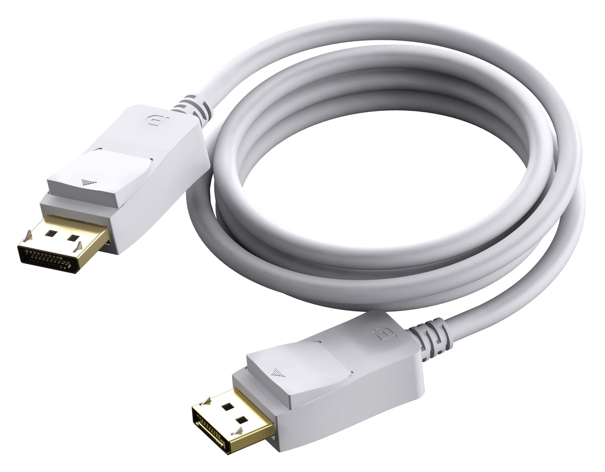 VISION Professional installation-grade DisplayPort cable - LIFETIME WARRANTY - version 1.2 4K - gold connectors - supports 1 mbps bidirectional aux channel and hotplug - DP (M) to DP (M) - outer diameter 7.3 mm - 28 AWG - 3 m - white