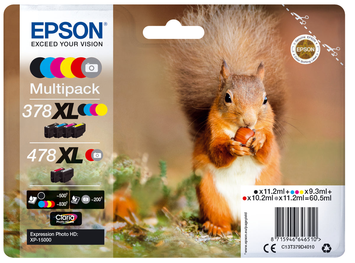 Epson 478XL Multipack - Pack of 6 - 60.5 ml - High Capacity - Gray, Black, Yellow, Cyan, Magenta, Red - Original - Ink Cartridge - for Expression Home HD XP-15000