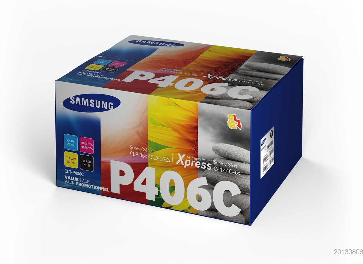 Samsung CLT-P406C - Pack de 4 - Negro, Amarillo, Cian, Magenta - Genuino - Cartucho de tóner (SU375A) - para Samsung CLX-3300, 3302, 3303, 3304, 3305, 3306, 3307, SCX-3300, 3301 , 3305 , 3306