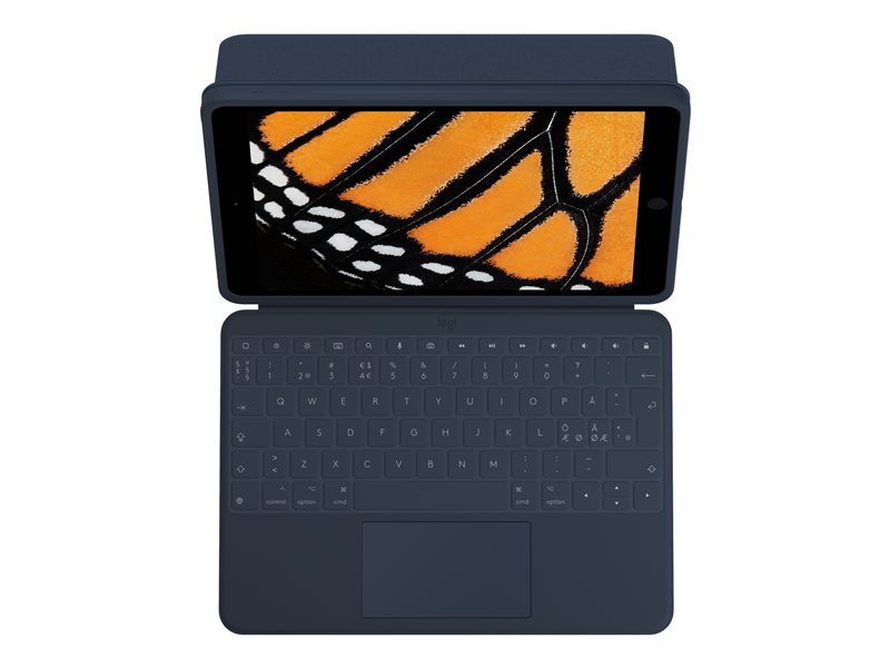 Logitech Rugged Combo 3 Touch for Education - Keyboard and folio folder - with trackpad - Apple Smart connector - QWERTY - Pan-Nordic - classic blue - academic - for Apple 10.2-inch iPad (7th generation, 8th generation)