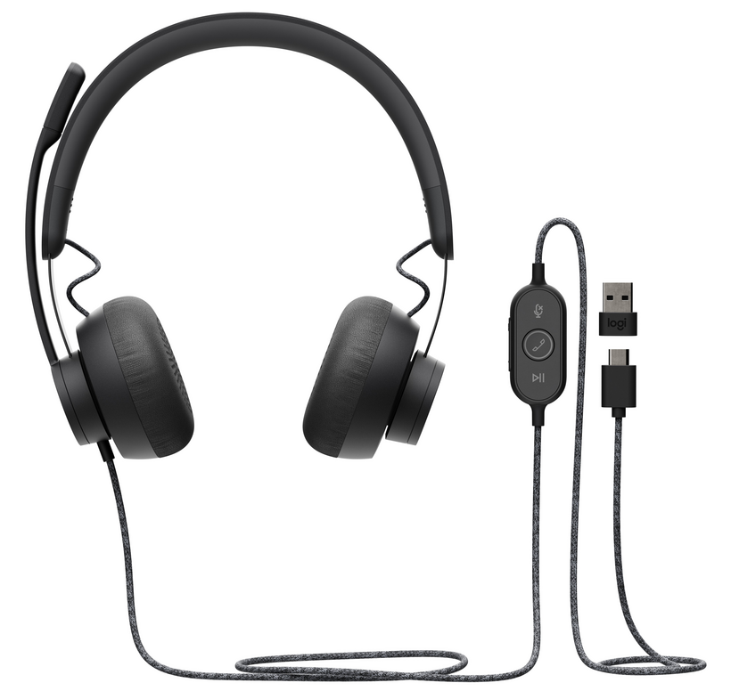 Logitech Zone Wired - Headphones - in ear - with cable - USB-C - graphite - for bluechip TRAVELline B15W51