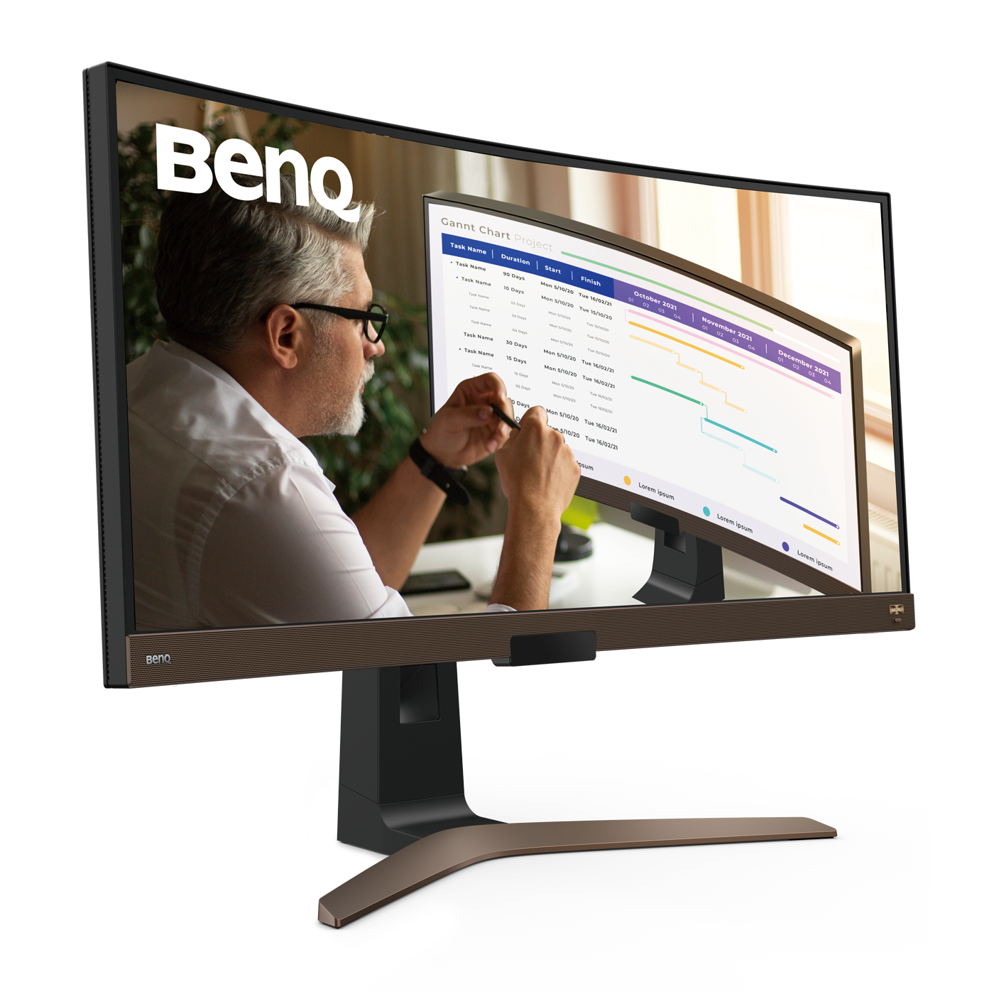 BenQ EW3880R - Monitor LED - curvo - 37.5" - 3840 x 1600 WQHD+ @ 60 Hz - IPS - 300 cd/m² - 1000:1 - HDR10 - 4 ms - 2xHDMI, DisplayPort, USB-C - altifalantes com subwoofer - castanho metálico