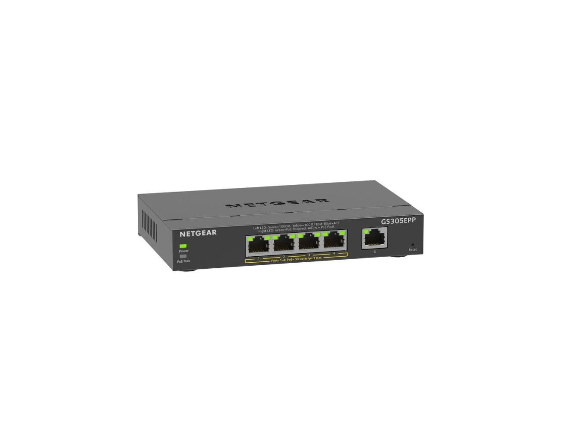 NETGEAR Plus GS305EP - Switch - smart - 5 x 10/100/1000 (4 PoE+) - desktop, wall mountable - PoE+ (63 W)