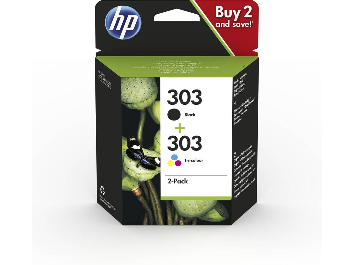 HP 303 - Pack de 2 - cor (ciano, magenta, amarelo), preto pigmentado - original - tinteiro - para ENVY Photo 62XX, Photo 71XX, Photo 78XX, ENVY Inspire 72XX, 79XX, Tango