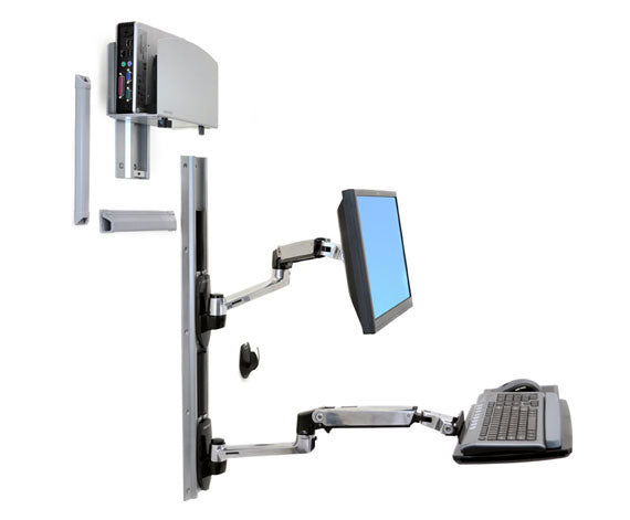 Ergotron LX Wall Mount System - Mounting Kit (wall mount, mouse bracket, 2 mounting pads, keyboard arm, 2 cable channels, wrist rest, 10" wall rail, 34" wall rail CPU spacer, m bracket kits