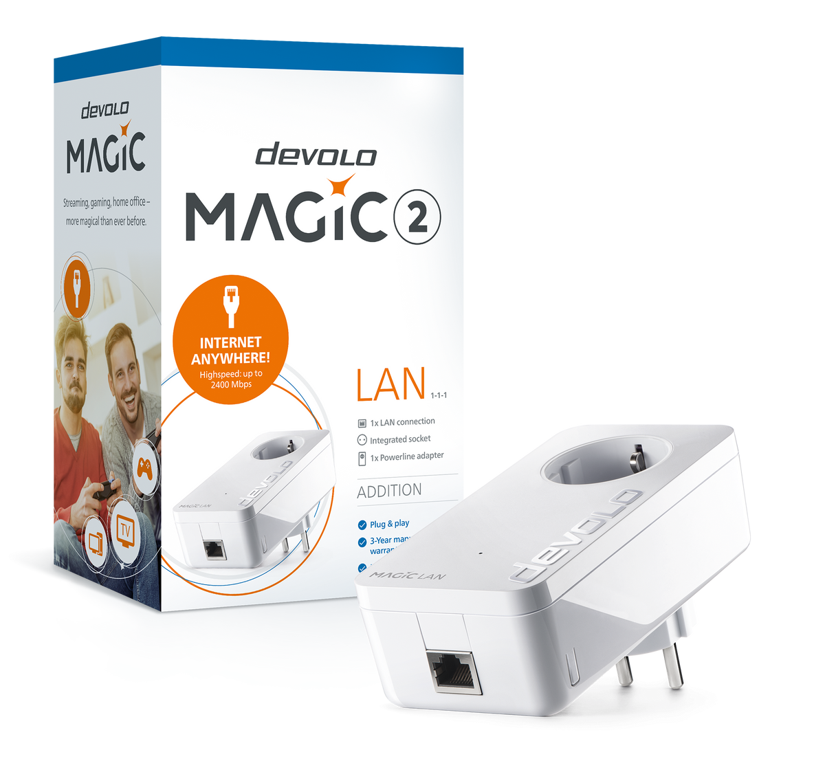 devolo Magic 2 LAN,Additional Adapter,Powerline Speed ​​up to 2400Mbps w/ 1 LAN Port- PT8259