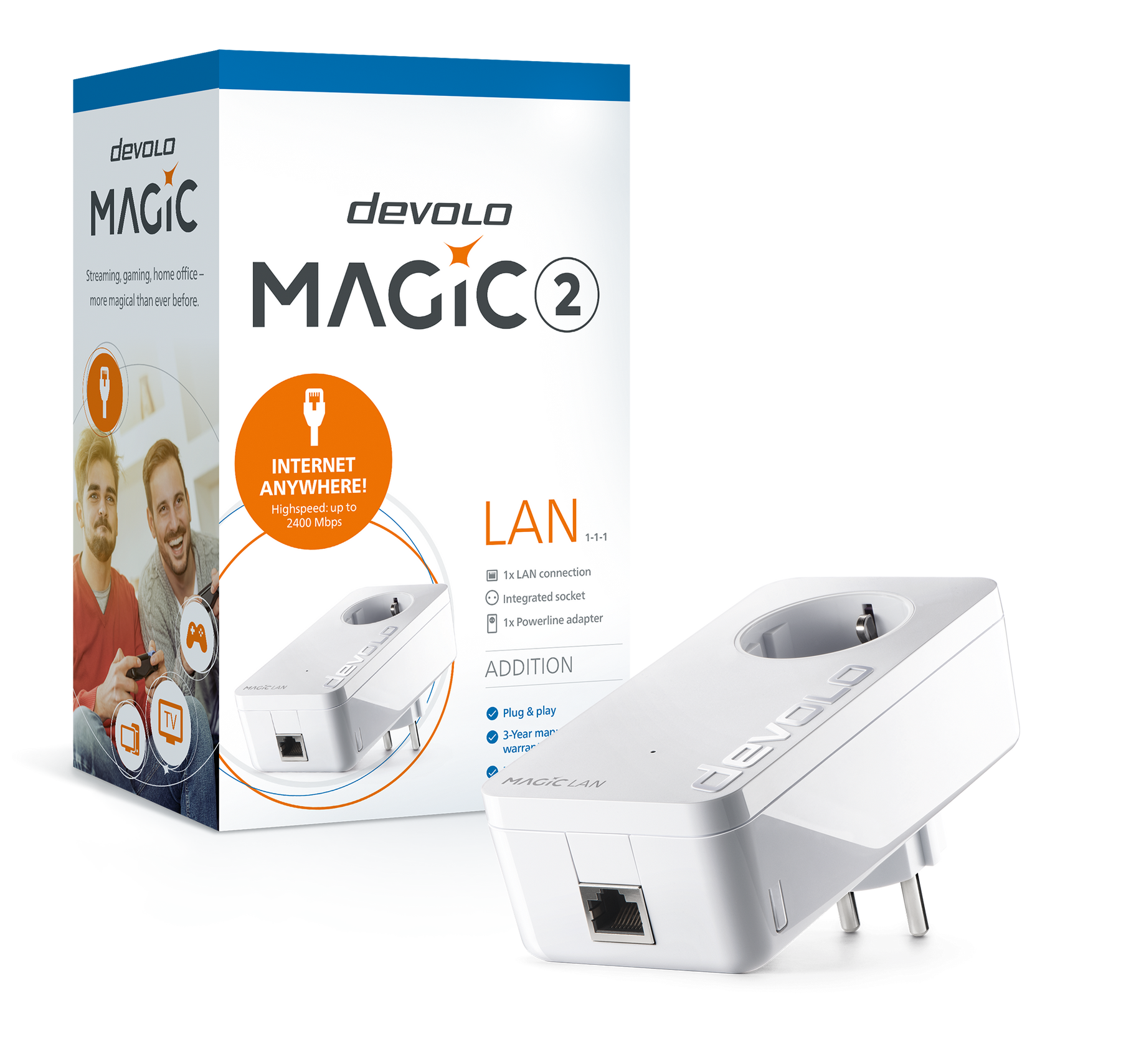 devolo Magic 2 LAN,Adaptador adicional,Velocidade Powerline até 2400Mbps c/ 1 Porta LAN- PT8259