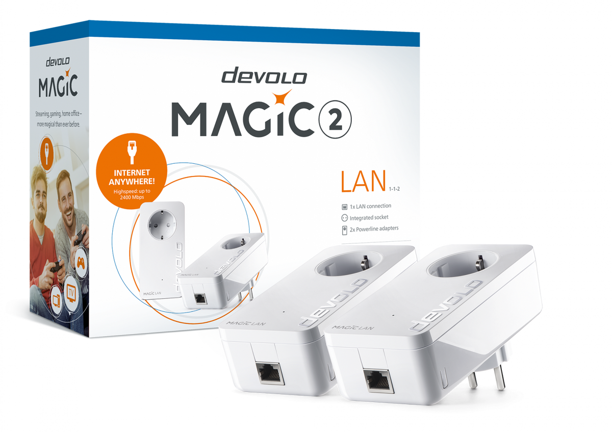 devolo Magic 2 LAN,Starter Kit,Powerline Speed ​​up to 2400Mbps w/ 1 LAN Port- PT8267