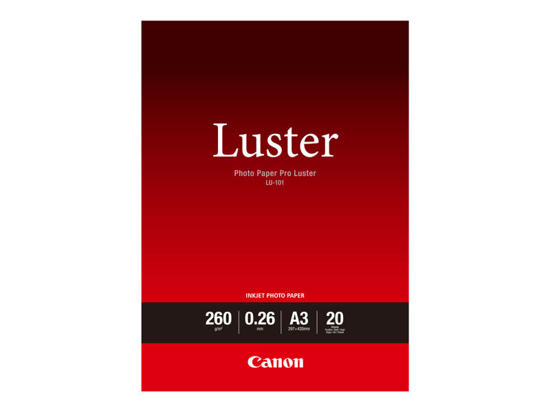 Canon Photo Paper Pro Lustre LU-101 - Brillo - 260 micras - A3 (297 x 420 mm) - 260 g/m² - 20 hoja(s) papel fotográfico - para PIXMA PRO-1, PRO-10, PRO-100 (6211B007 )