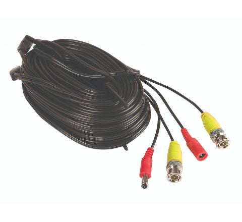 Yale - Cable de extensión de alimentación/vídeo - BNC, conector macho CC a BNC, conector CC - 30 m