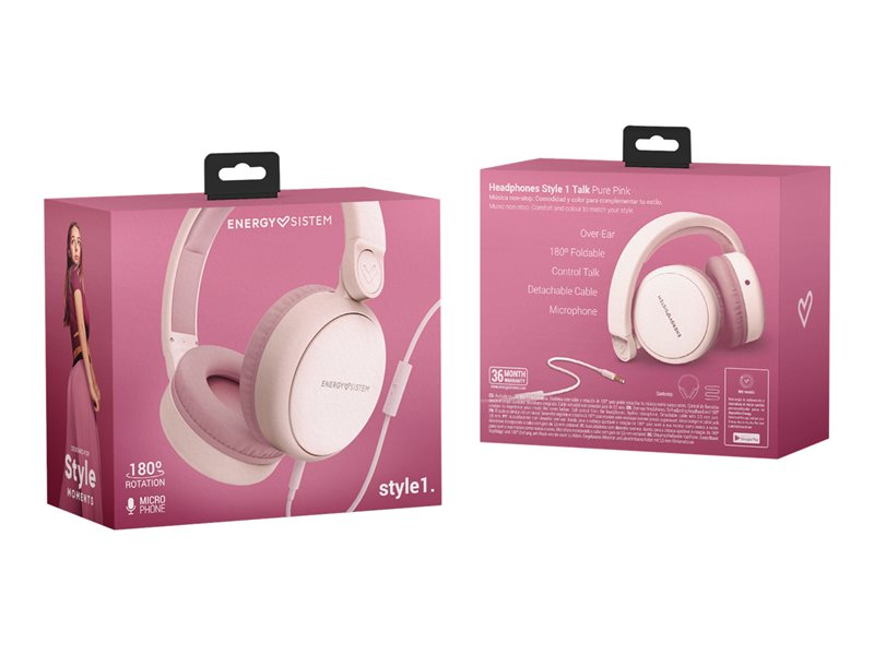 Energy Style 1 Talk - Over-Ear Headphones with Microphone - Full Size - With Cable - 3.5mm Jack - Pure Pink