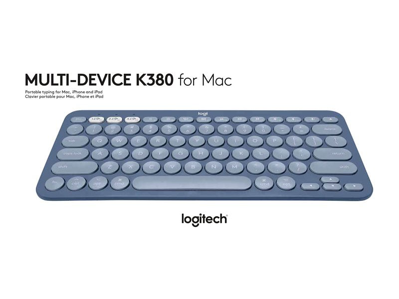 Teclado Bluetooth multidispositivo Logitech K380 para Mac - Teclado - Inalámbrico - Bluetooth 3.0 - QWERTY - Estándar internacional americano - Blueberry