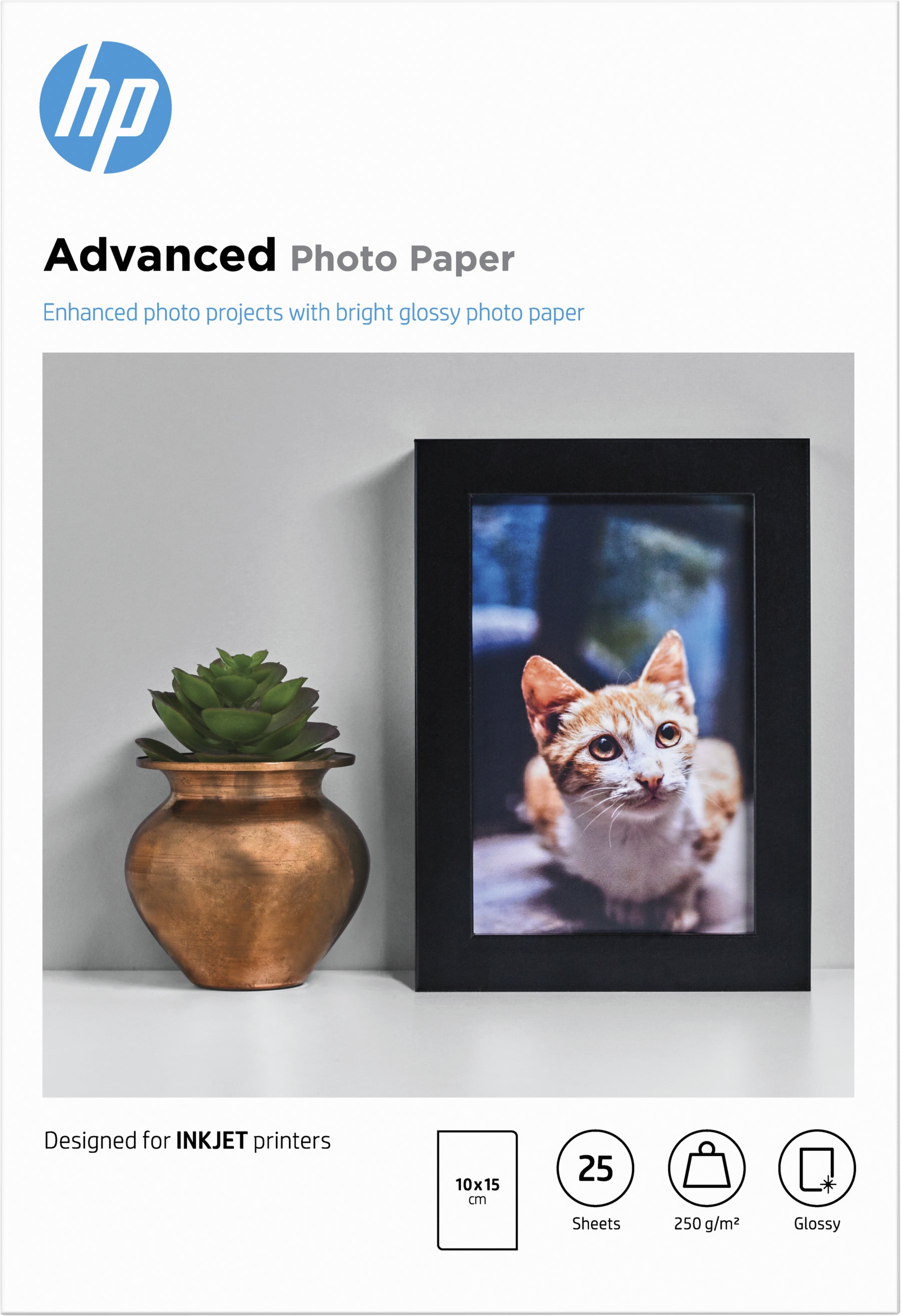 HP Advanced Glossy Photo Paper - Glossy - 100 x 150 mm - 250 gsm - 25 sheet(s) photo paper - for ENVY Inspire 7255, 79XX, Officejet 80XX, Photosmart B110, Smart Tank Plus 55X