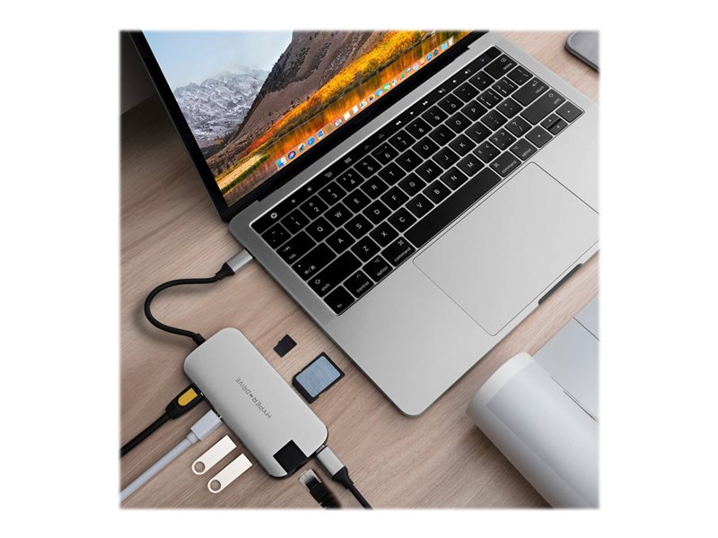 HyperDrive Slim 8-in-1 Hub - Docking Station - USB-C - HDMI, Mini DP - GigE (HD247B-SILVER)