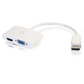 C2G 20cm DisplayPort to HDMI or VGA Female Adapter Converter - 4K support - White - Adaptador de vídeo - DisplayPort macho para DB-15, HDMI fêmea - 20.3 cm - blindado - branco - suporte de 4K