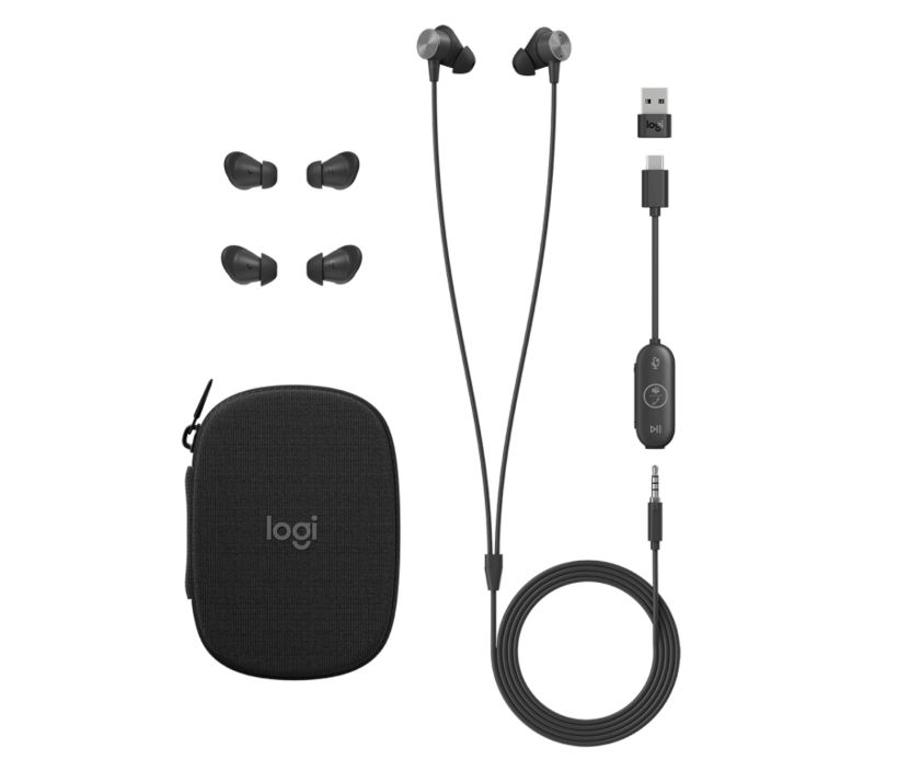 Logitech Zone Wired Earbuds - Headphones - In-Ear - With Cable - 3.5mm Jack - Noise Isolation - Graphite - Certified for Microsoft Teams