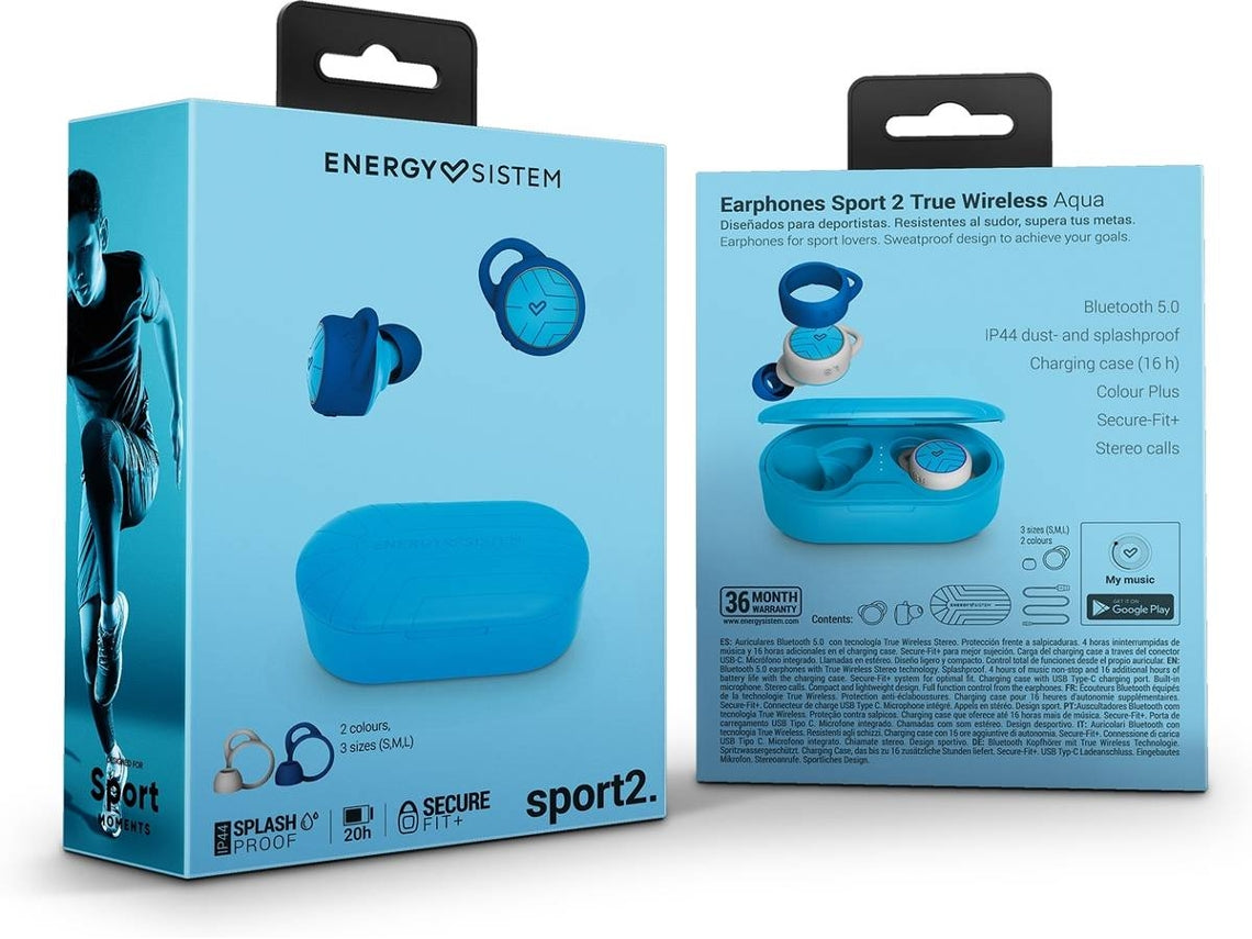 Energy Sport 2 - Auriculares inalámbricos con micrófono - intrauditivos - bluetooth - azul brillante