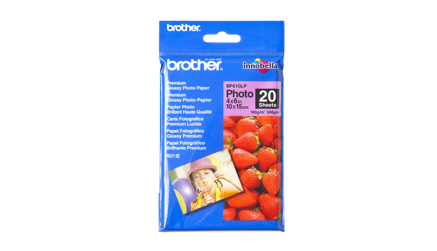 Brother BP 61GLP Premium Glossy Photo Paper - Glossy - 9 mm - 102 x 152 mm - 190 gsm - 20 sheet(s) photo paper - for Brother DCP-J140, MFC-265, J270, J280, J410, J425, J430 , J435, J5910, J625, J630, J835