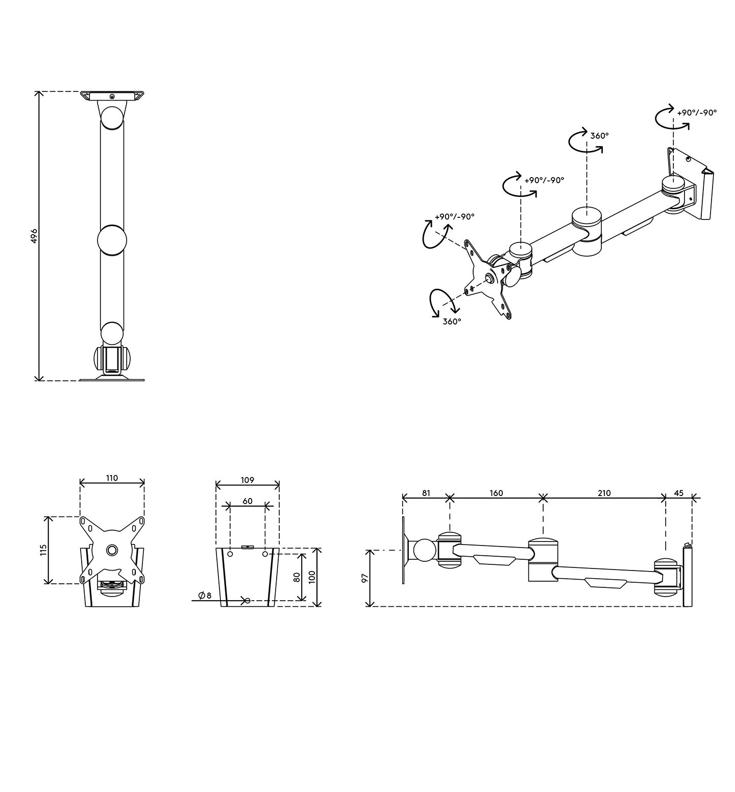 Viewmate monitor arm - wall 042