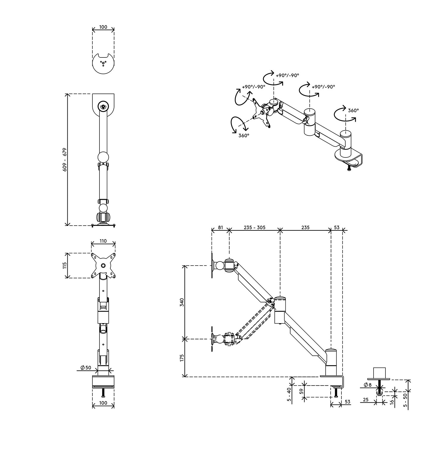 Viewmate plus monitor arm - desk 832