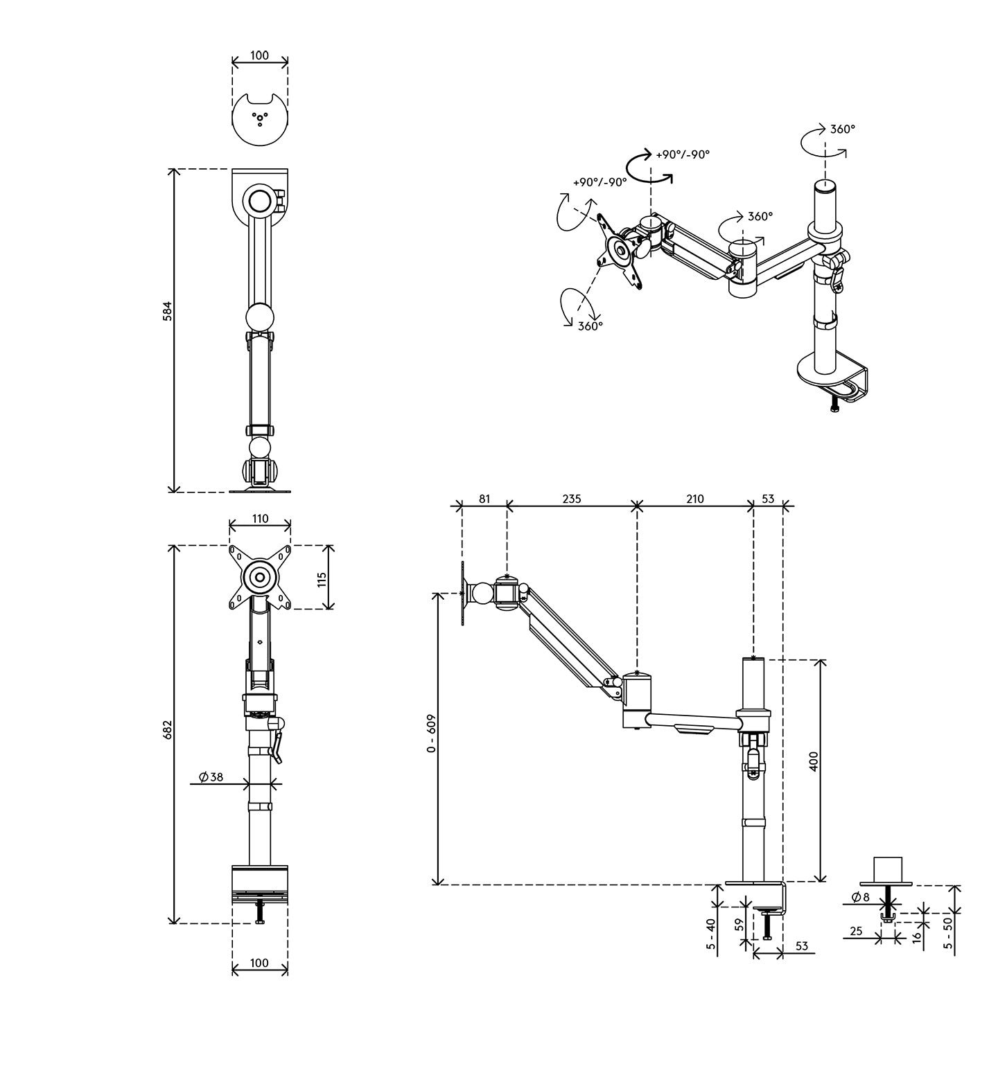 Viewmate plus monitor arm - desk 852