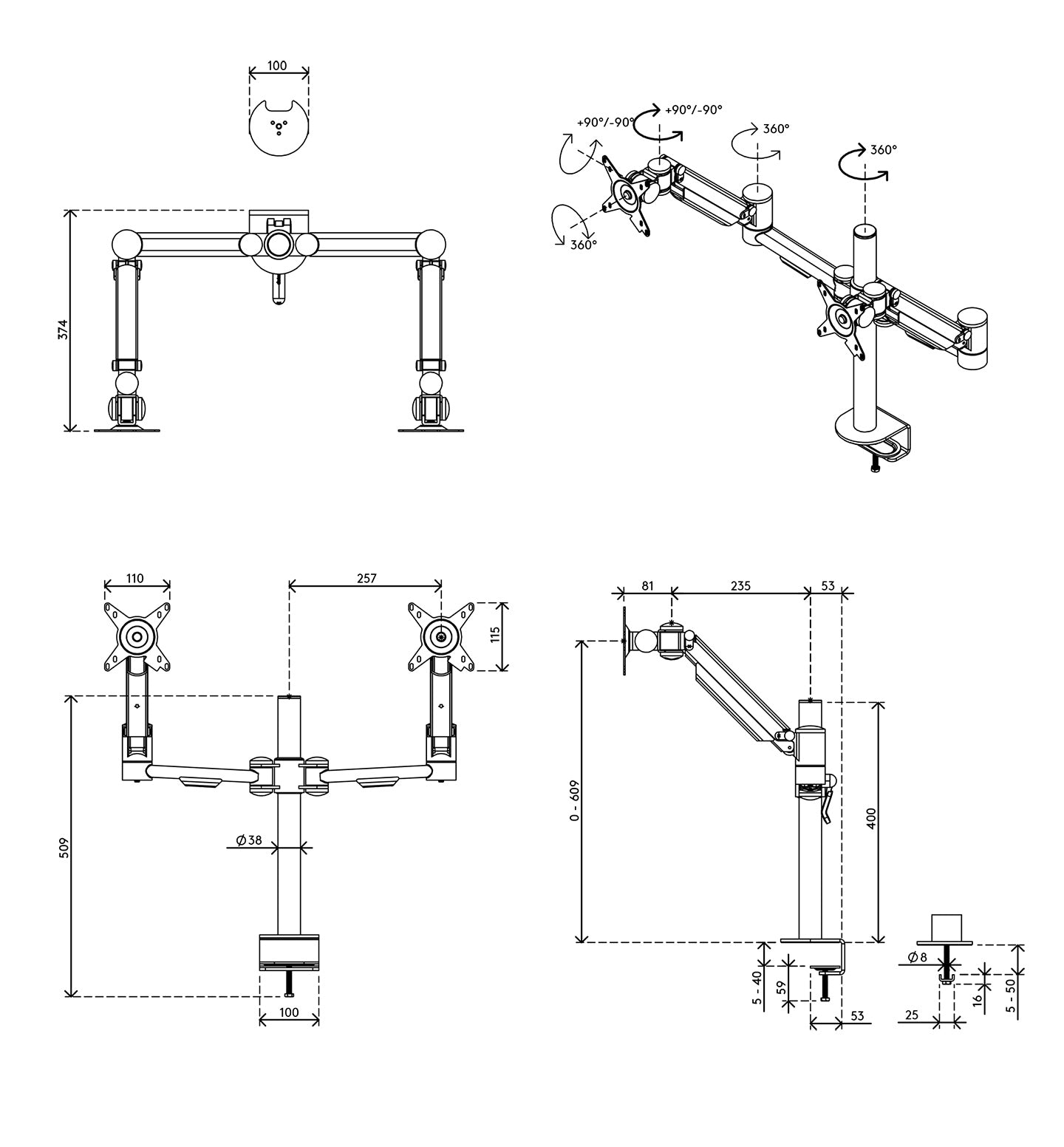 Viewmate plus monitor arm - desk 862