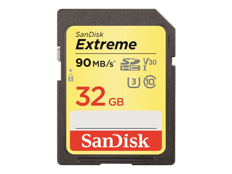 SanDisk Extreme - Cartão de memória flash - 32 GB - Video Class V30 / UHS Class 3 / Class10 - SDHC UHS-I (SDSDXVE-032G-GNCI2)