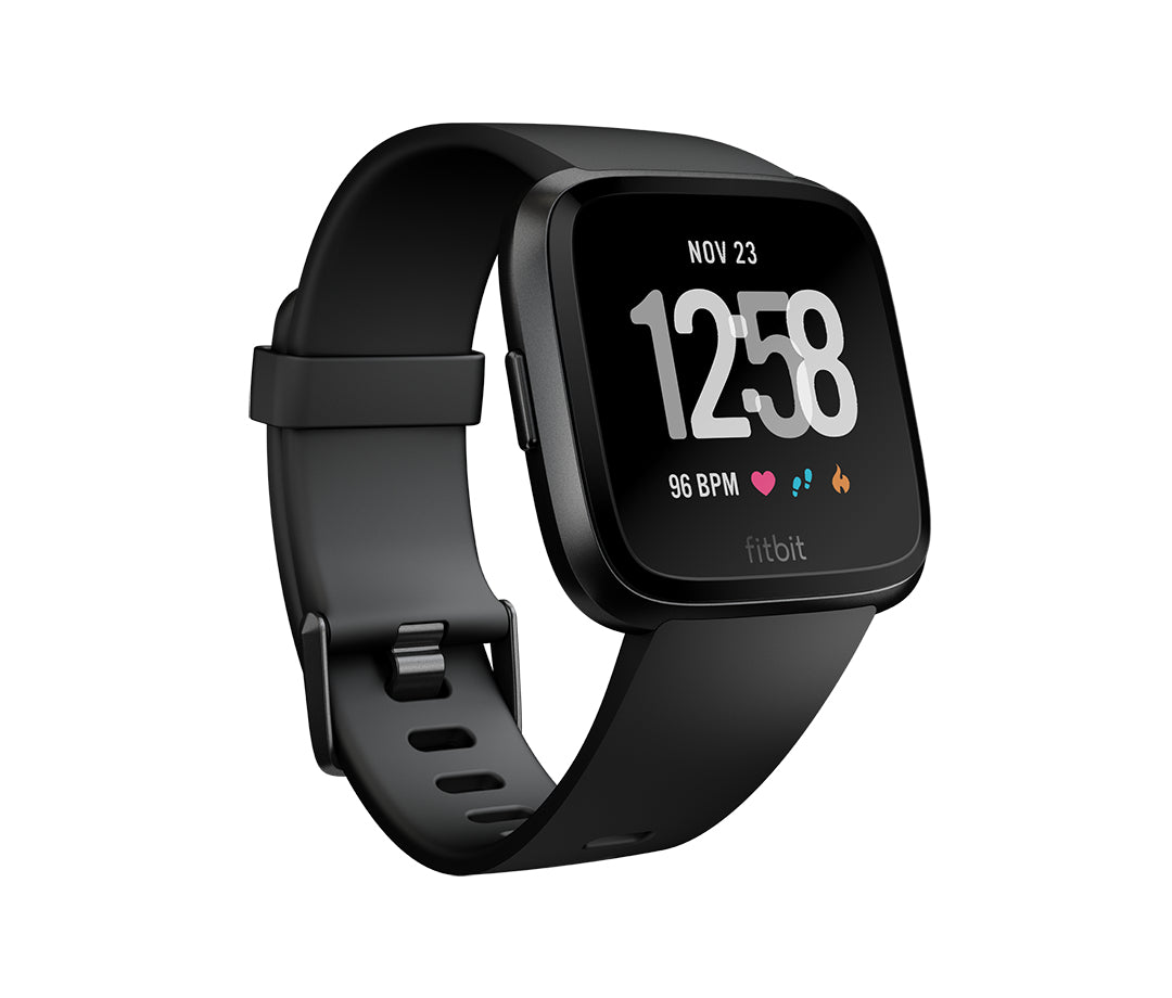 Fitbit Versa - Black Aluminum - Smart Watch With Band - Black - Bluetooth, NFC