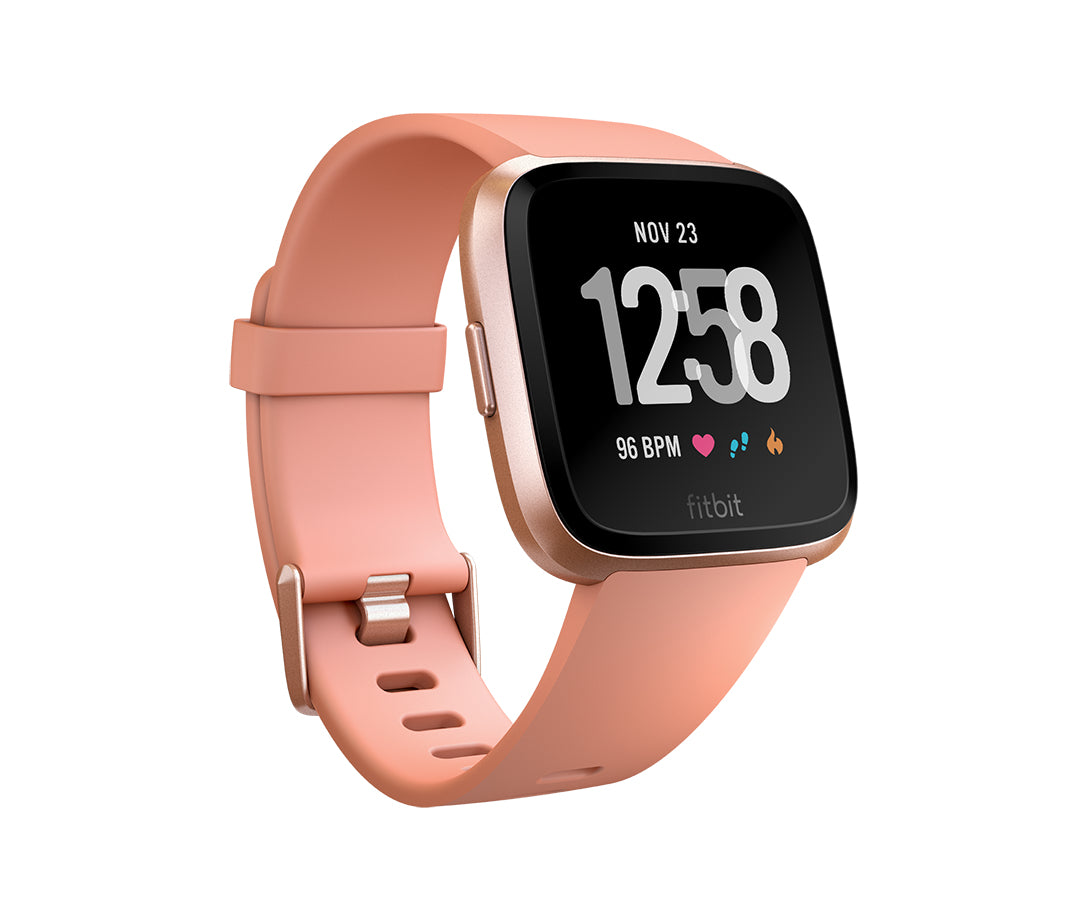 Fitbit Versa - Rose Gold Aluminum - Smart Watch With Band - Peach - Bluetooth, NFC