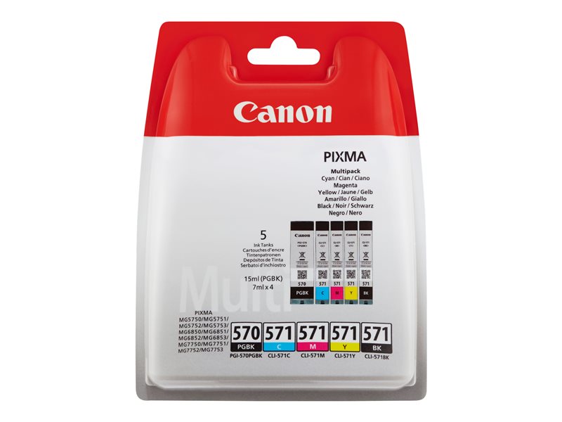 Canon PGI-570/CLI-571 PGBK/BK/C/M/Y Multi Pack - Pack de 5 - preto, amarelo, azul cyan, magenta - original - blister - tanque de tinta - para PIXMA